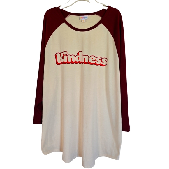 LuLaRoe Tops - Lularoe 3X Women's Kindness 3/4 Length Sleeve Ivory and Maroon Plus Size Fashion